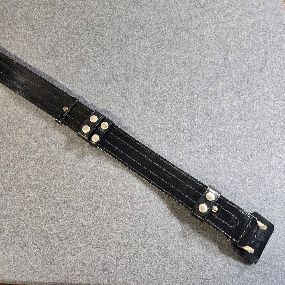 Vintage‎ Black Leather Duty Utility Belt Double Prong Buckle Sz 36 Don Hume Mod